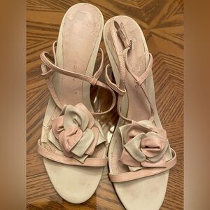 Sacha London Pink & Cream Floral Leather Heeled Sandals Vintage